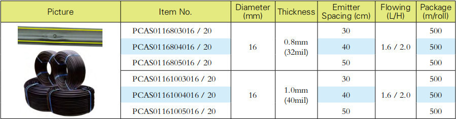 PC100滴灌管规格 PC100滴灌管规格